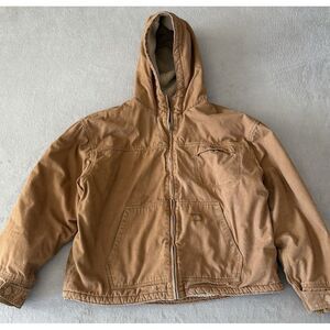 Dickies Men's vintage workwear jacket 2XL coat hood‎ brown zip Sherpa Lined